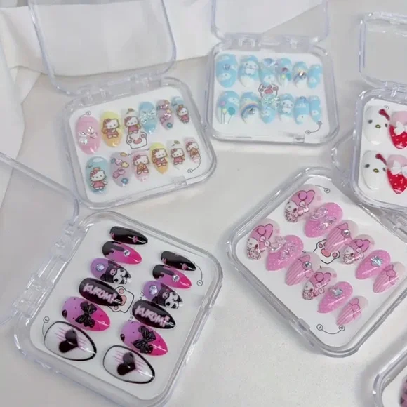 Sanrio Kuromi, Hello Kitty Pastel & Pink Press On Nail Set 12pc set- One Set Ea - Picture 1 of 7